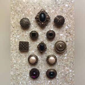 Collection of 12 Vintage Decorative Accent Gold Tone Metal Button Covers